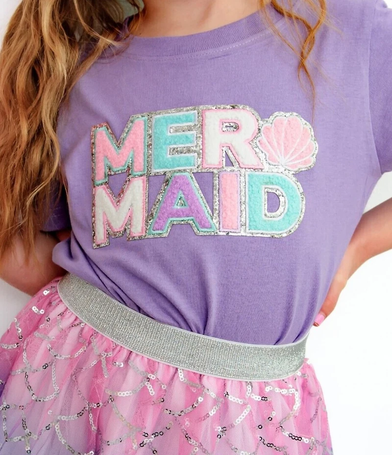 Sweet Wink Little/Big Girls Short-Sleeve Mermaid Patch T-Shirt