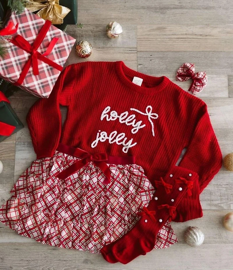 Sweet Wink Little/Big Girls X-Mas Plaid Bow Tutu