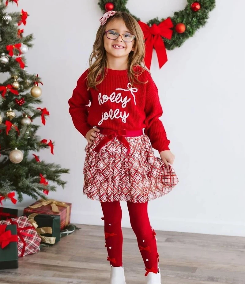 Sweet Wink Little/Big Girls X-Mas Plaid Bow Tutu