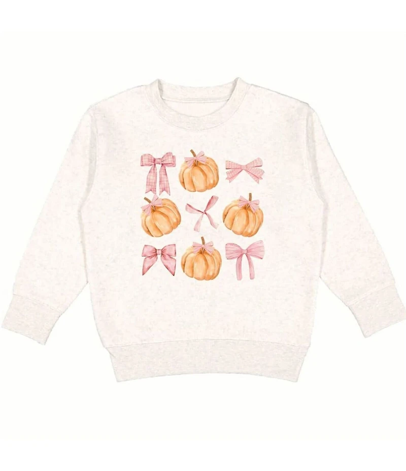 Sweet Wink Little Girls Long-Sleeve Coquette Pumpkin/Bow Printed Sweatshirt