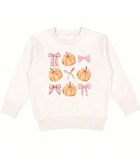 Sweet Wink Little Girls Long-Sleeve Coquette Pumpkin/Bow Printed Sweatshirt
