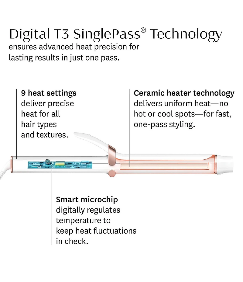 T3 SinglePass Curl X 1#double; Ceramic Extra-Long Barrel Curling Iron
