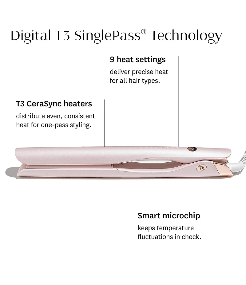T3 SinglePass Smooth X 1#double; Professional Flat Iron with Extra-Long Plates for Straightening, Curling, and Waving