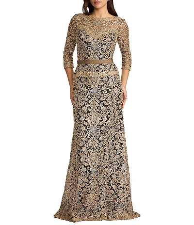 Tadashi Shoji 3/4 Sleeve Corded Sequin Lace Gown