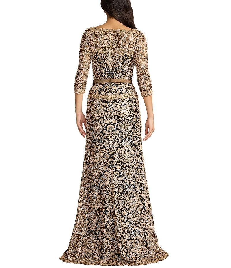 Tadashi Shoji 3/4 Sleeve Corded Sequin Lace Gown