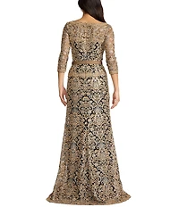 Tadashi Shoji 3/4 Sleeve Corded Sequin Lace Gown