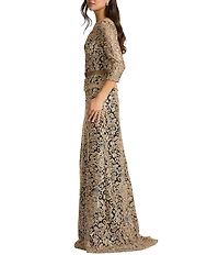 Tadashi Shoji 3/4 Sleeve Corded Sequin Lace Gown