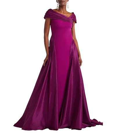 Tadashi Shoji Asymmetrical Neck Crepe Taffeta Gown