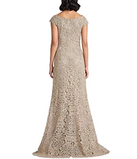 Tadashi Shoji Cap Sleeve Corded Lace Gown