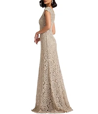 Tadashi Shoji Cap Sleeve Corded Lace Gown