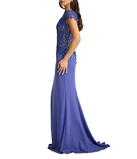 Tadashi Shoji Cap Sleeve Embroidered Sequin Lace Crepe Gown