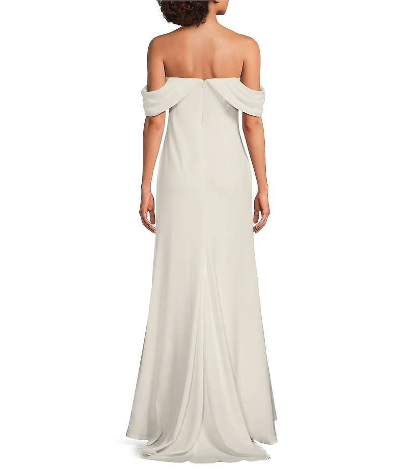 Tadashi Shoji Chiffon Drape Off-The-Shoulder Gown