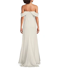 Tadashi Shoji Chiffon Drape Off-The-Shoulder Gown