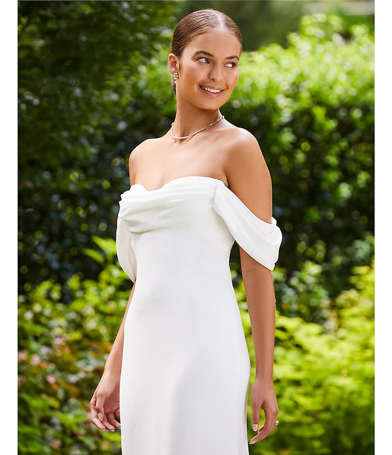 Tadashi Shoji Chiffon Drape Off-The-Shoulder Gown