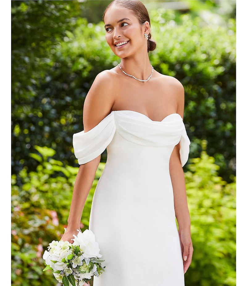 Tadashi Shoji Chiffon Drape Off-The-Shoulder Gown
