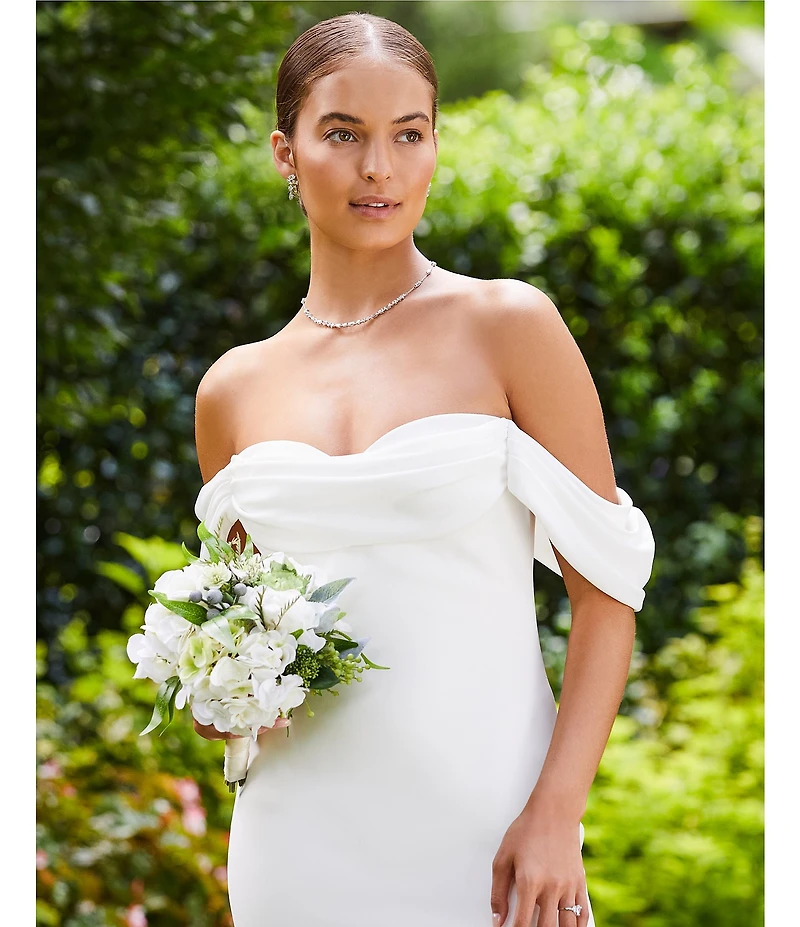 Tadashi Shoji Chiffon Drape Off-The-Shoulder Gown