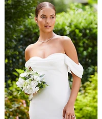 Tadashi Shoji Chiffon Drape Off-The-Shoulder Gown