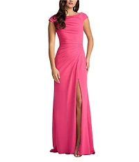 Tadashi Shoji Crepe Cap Sleeve Ruched Waist Gown