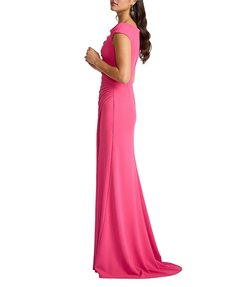 Tadashi Shoji Crepe Cap Sleeve Ruched Waist Gown