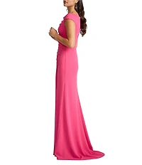 Tadashi Shoji Crepe Cap Sleeve Ruched Waist Gown