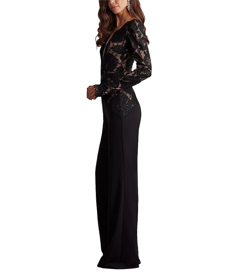 Tadashi Shoji Deep V-Neck Lace Crepe Jumpsuit