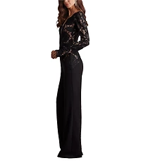 Tadashi Shoji Deep V-Neck Lace Crepe Jumpsuit