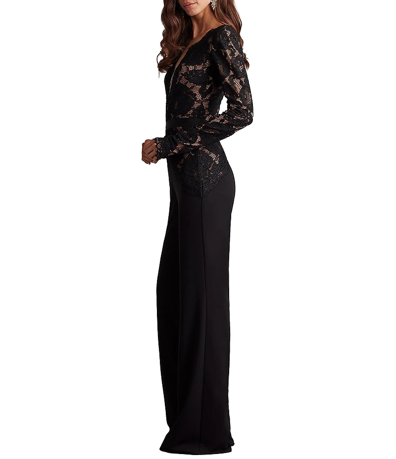 Tadashi Shoji Deep V-Neck Lace Crepe Jumpsuit