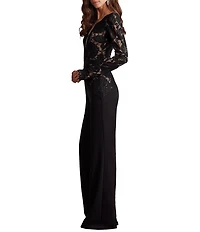 Tadashi Shoji Deep V-Neck Lace Crepe Jumpsuit