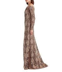 Tadashi Shoji Embellished Sequin Lace Off-The-Shoulder Sheath Gown