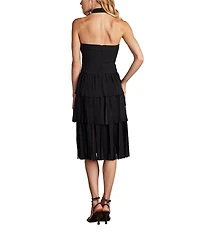 Tadashi Shoji Halter Fringe Crepe Midi Dress