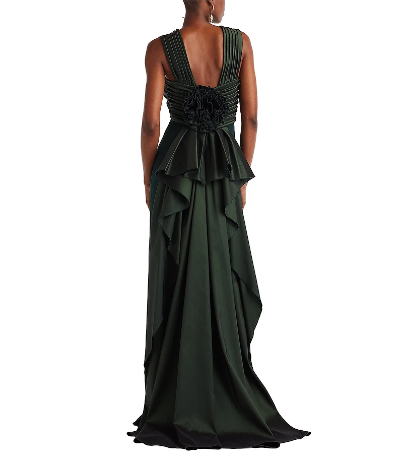 Tadashi Shoji Halter Mix Media Floral Applique Train Sheath Gown