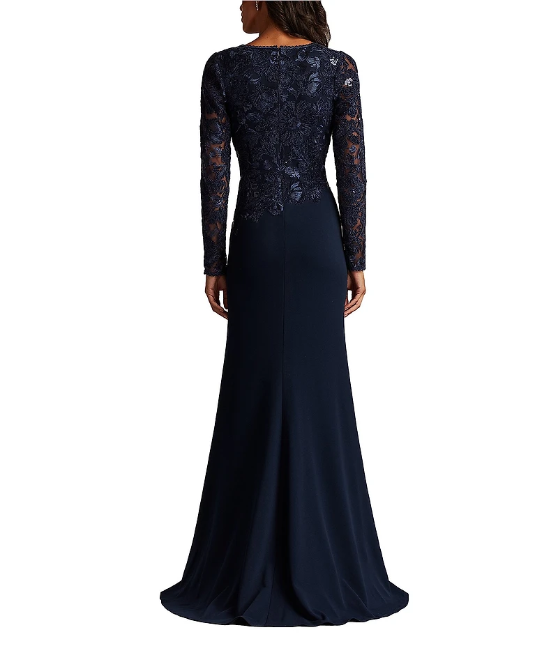 Tadashi Shoji Long Sleeve Embroidered Lace Illusion Sleeve Gown