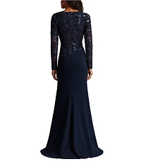 Tadashi Shoji Long Sleeve Embroidered Lace Illusion Sleeve Gown