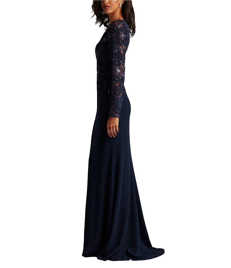 Tadashi Shoji Long Sleeve Embroidered Lace Illusion Sleeve Gown