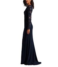 Tadashi Shoji Long Sleeve Embroidered Lace Illusion Sleeve Gown