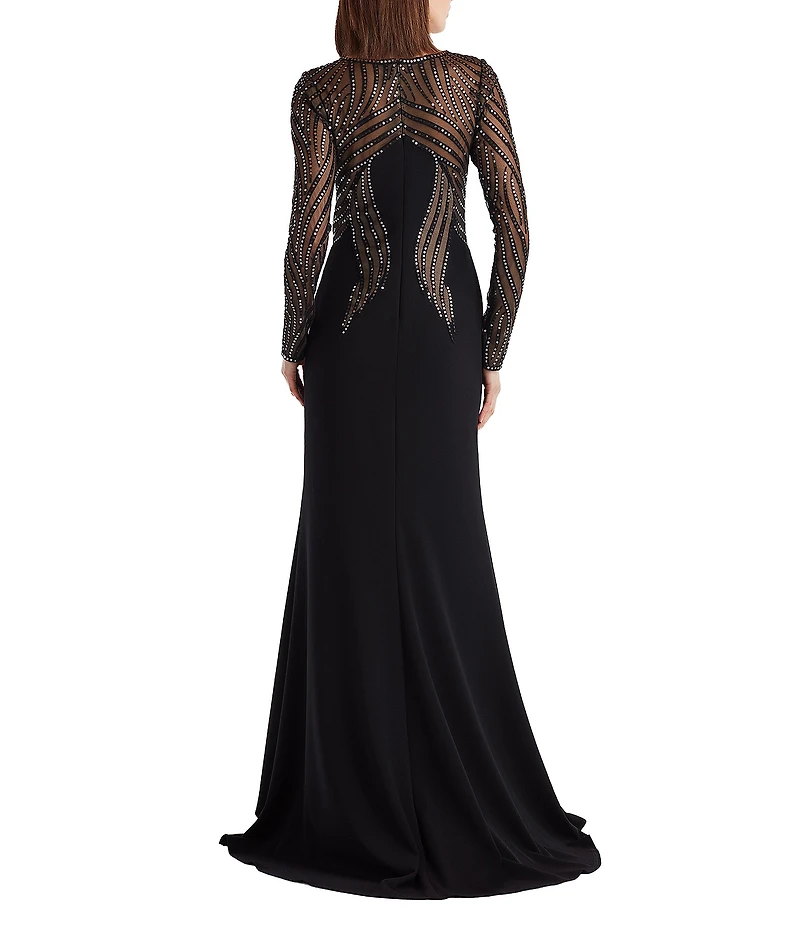Tadashi Shoji Long Sleeve Illusion Neck Sequin Lace Crepe Gown