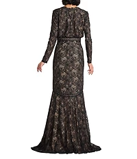 Tadashi Shoji Long Sleeve Lace V Neck Gown