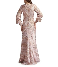 Tadashi Shoji Long Sleeve Metallic Jacquard Gown