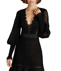 Tadashi Shoji Long Sleeve Pleated Chiffon Midi Dress