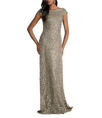 Tadashi Shoji Off Shoulder Embroidered Corded Sequin Gown