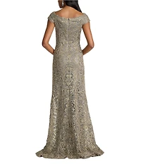 Tadashi Shoji Off Shoulder Embroidered Corded Sequin Gown