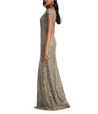 Tadashi Shoji Off Shoulder Embroidered Corded Sequin Gown