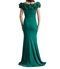 Tadashi Shoji Off the Shoulder 3D Rosette Pleated Bodice Crepe Aline Gown
