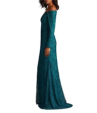 Tadashi Shoji Off The Shoulder Long Sleeve Embroidered Dress