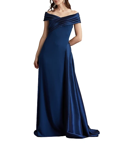 Tadashi Shoji Off-The-Shoulder Taffeta Crepe Long Gown