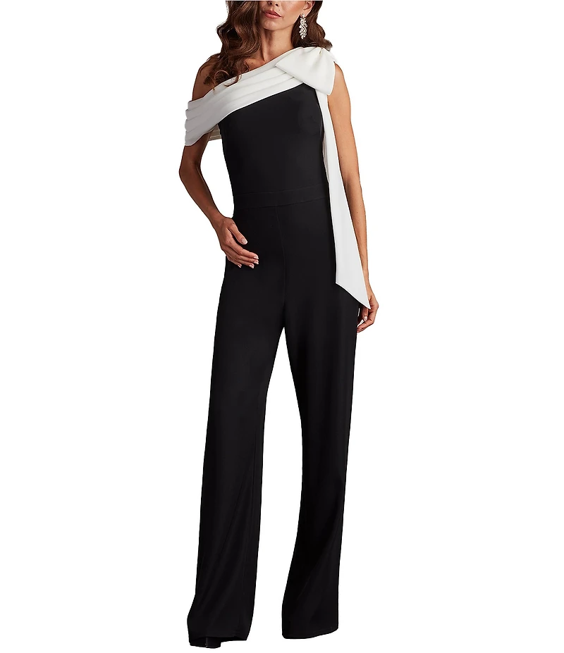 Tadashi Shoji One Shoulder Bow Detail Crepe Jumpsuit