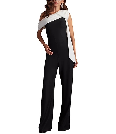 Tadashi Shoji One Shoulder Bow Detail Crepe Jumpsuit