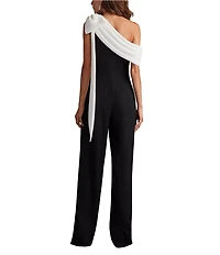 Tadashi Shoji One Shoulder Bow Detail Crepe Jumpsuit