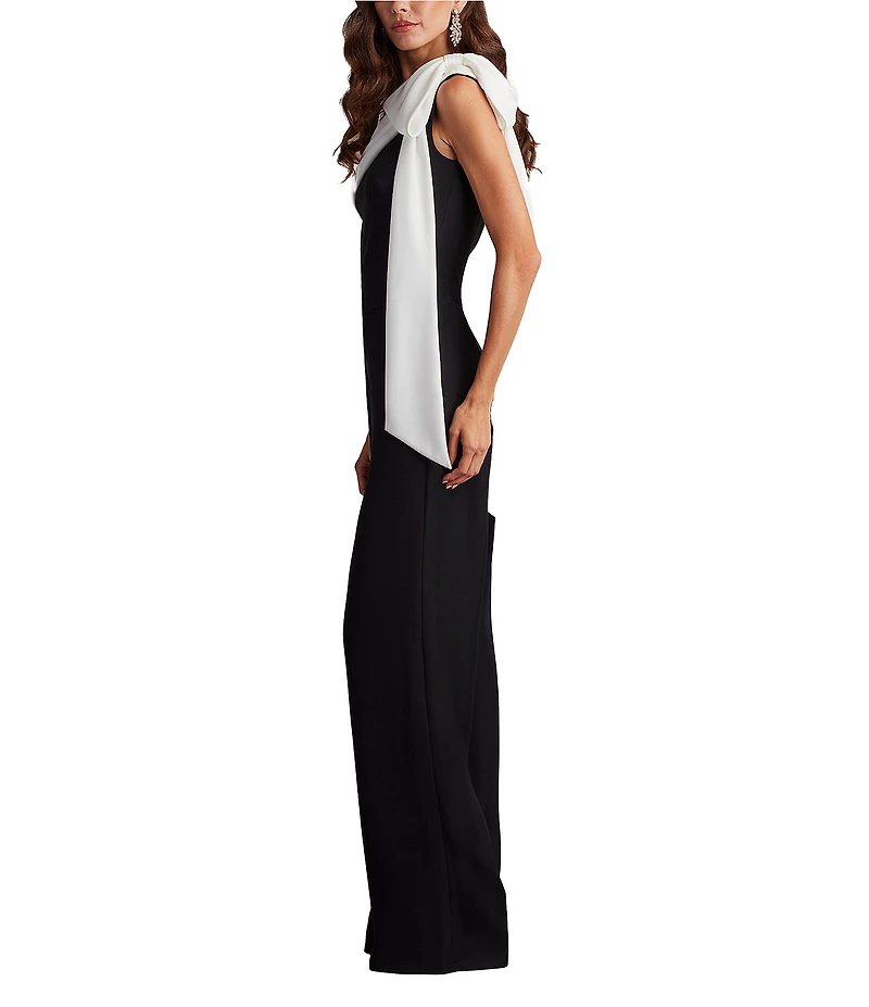 Tadashi Shoji One Shoulder Bow Detail Crepe Jumpsuit