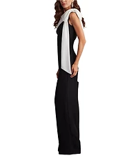 Tadashi Shoji One Shoulder Bow Detail Crepe Jumpsuit